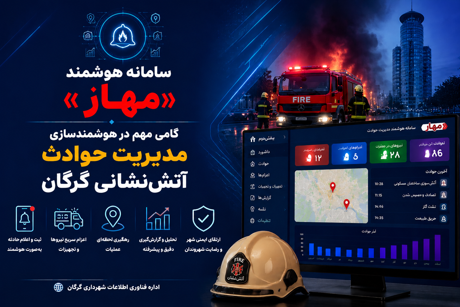 استفاده از سامانه هوشمند «مهار» در مدیریت حوادث آتش‌نشانی شهرداری گرگان